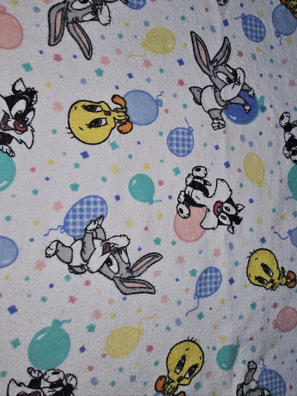 Looney Tunes Baby Blanket Balloons Cotton Flannel Receiving Blanket Vintage 90s - Picture 7 of 11